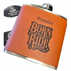 Born To Ride Personalised Leather Clad Biker Hip Flask